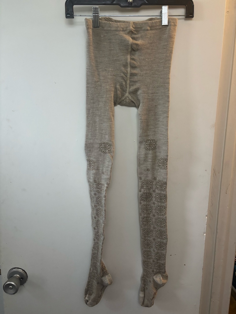 Smartwool footed wool tights pattern gray tan size S